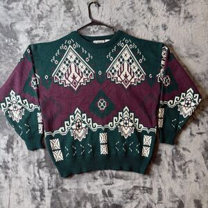 CC Sport Long Sleeve Crewneck Knit Sweater Multi Color Geometric Size X-Large